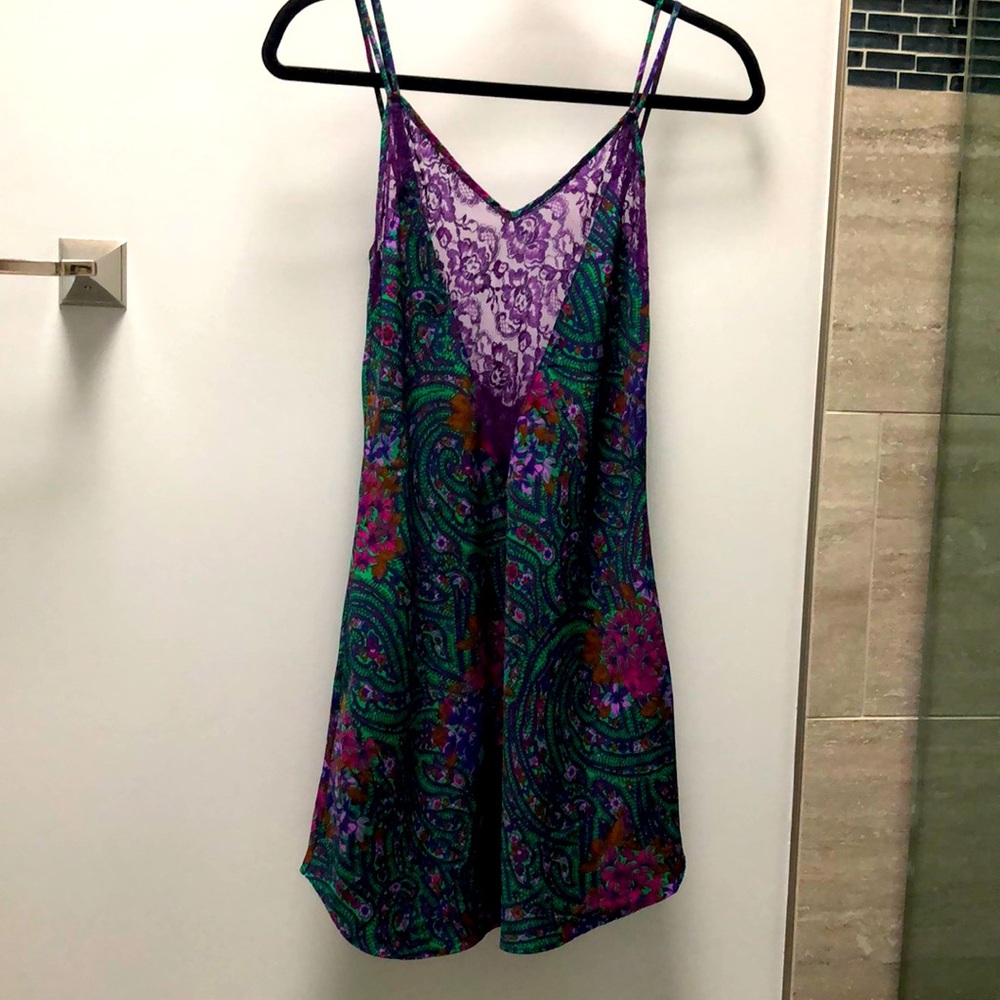 Victoria’s Secret Chemise! Floral/paisley print with purple lace insert! Small